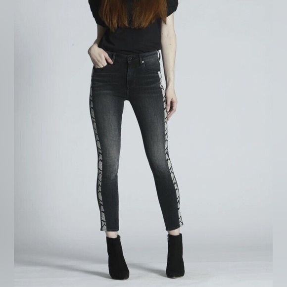 Driftwood Jeans Women's 27 Black Jackie High Rise Skinny Embroidered Snakeskin - Picture 6 of 13